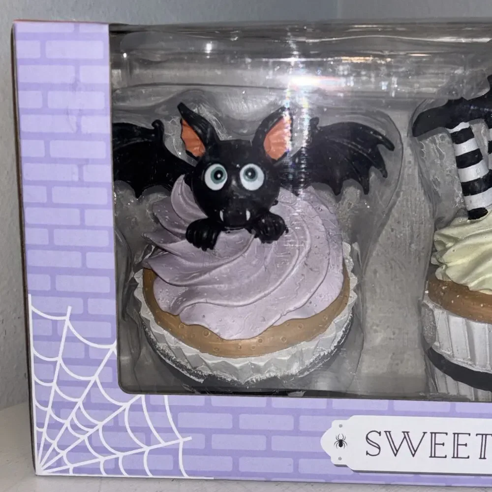 Sweet Treats Halloween Cupcake Figurines Set 3 Bat Witch Legs Spooky Decor NEW